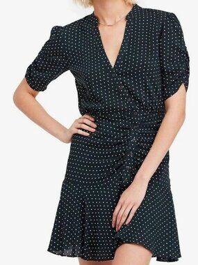 Free People Pippa Short Sleeve Polka Dot Mini Dress in Black Size XS